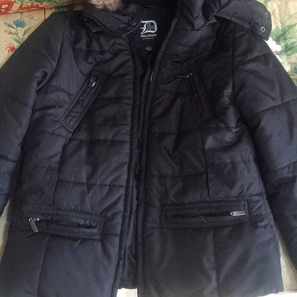 Black puffer jacket w hood - women’s size small - Picture 2 of 2